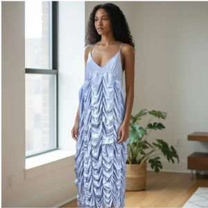 Ester Manas Periwinkle One Size Spaghetti Straps Ruched Stretch Midi Dress OS